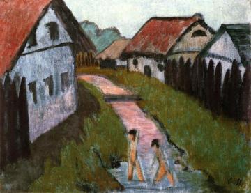 Village Creek With Bathers Artwork by Otto Mueller