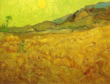 Wheat Fields With Reaper At Sunrise Artwork by Vincent Van Gogh