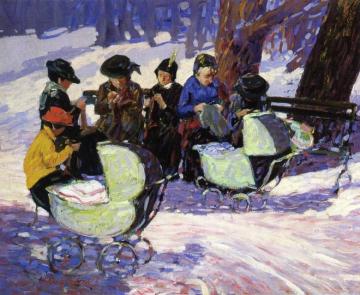 Knitting For The Soldiers: High Bridge Park Artwork by George Benjamin Luks