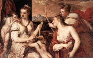 Venus Blindfolding Cupid Artwork by Titian