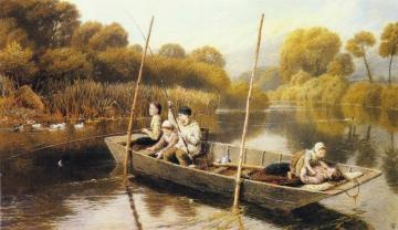 Boys Fishing from a Punt Artwork by Myles Birket Foster