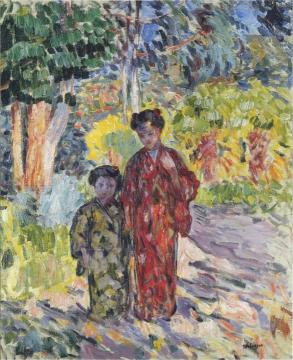 Marthe and Nono in Japanese robes Artwork by Henri Lebasque