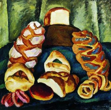 Bread on a Green Background Artwork by Pyotr Konchalovsky
