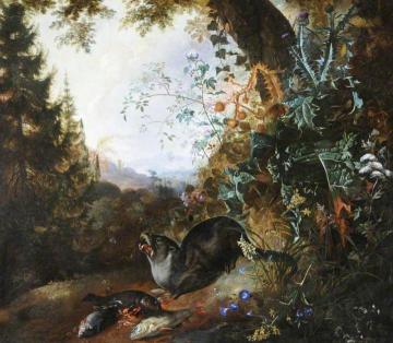 Otter in a Landscape Artwork by Matthias Withoos