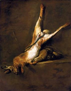Hare with Powder Flask and Game Bag Artwork by Jean-Baptiste-Simeon Chardin