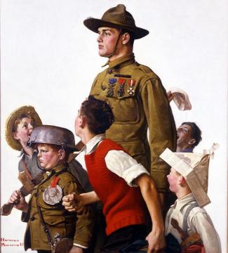 Soldier and comrads Artwork by Norman Rockwell