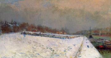 The Port of Bercy, in Winter, Snow Effect Artwork by Albert Lebourg