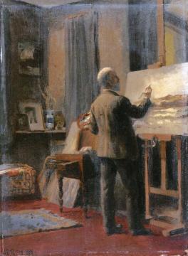 William Trost Richards in His Studio Artwork by Anna Mary Richards Brewster