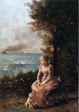 A Young Girl Seated by a Tree Artwork by Alfred Stevens