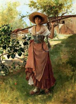 Italian Girl With Rake Artwork by Frank Duveneck