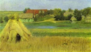 Sheaves and a Village Beyond the River Artwork by Isaac Ilich Levitan