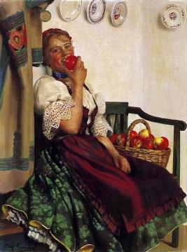 Girl Eating an Apple Artwork by Emil Pap