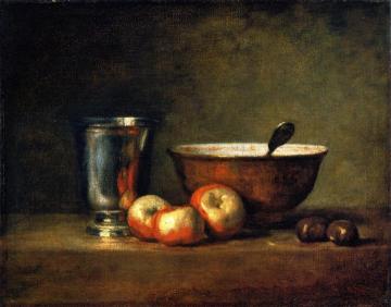 Three Apples, Two Chestnuts, Bowl And Silver Goblet Artwork by Jean-Baptiste-Simeon Chardin