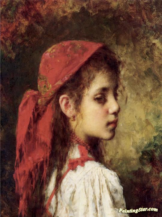 Portrait of a Young Girl in a Red Kerchief Artwork by Alexei Harlamoff