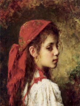 Portrait of a Young Girl in a Red Kerchief Artwork by Alexei Harlamoff