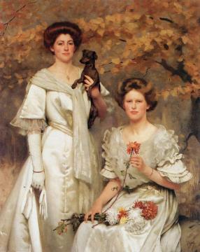 Hilda And Margaret, Daughters Of Professor Sir Edward Poulton Artwork by Thomas Cooper Gotch