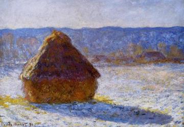 Grainstack in the Morning, Snow Effect Artwork by Claude Oscar Monet