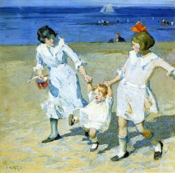 Two Females Swinging a Child Artwork by Edward Potthast