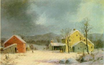 Yellow Farmhouse in Winter Artwork by George Henry Durrie