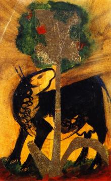 Black Cow behind a Tree Artwork by Franz Marc