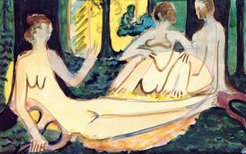 Nudes in the Forest Artwork by Ernst Ludwig Kirchner