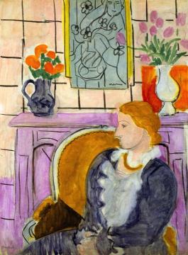Blue Dress in Ocher Armchair Artwork by Henri Matisse