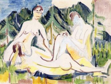 Three Nudes in a Glade Artwork by Ernst Ludwig Kirchner
