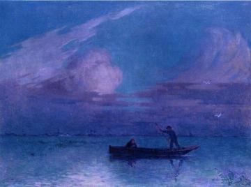 Nighttime Boat Ride at Briere Artwork by Ferdinand du Puigaudeau