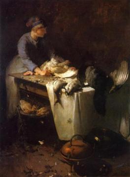 A Young Girl Preparing Poultry Artwork by Emil Carlsen