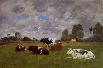 Cows in a Pasture Artwork by Eugène-Louis Boudin
