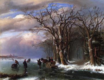 Winter Skating Scene Artwork by Louis Remy Mignot
