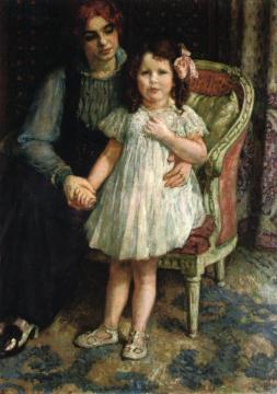 Portrait of Madame Goldner=Max and Her Daughter Juliette Artwork by Theo van Rysselberghe