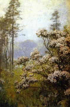 Landscape with Pink Mountain Laurel Artwork by Anna Mary Richards Brewster