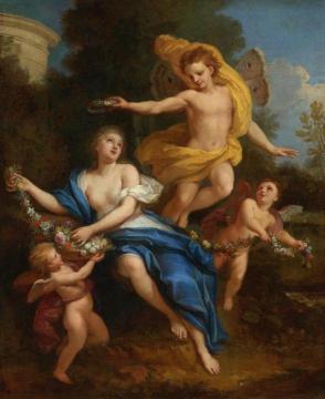 Zephyr Crowning Flora Artwork by Louis de Boullogne the Younger