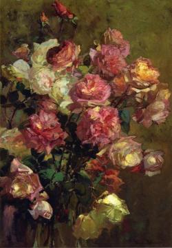 A Glass Vase Full Of Roses Artwork by Franz Bischoff