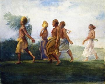 Chiefs And Chiefesses Passing On Their Way To A Great Conference, Evening, Samoa Artwork by John La Farge