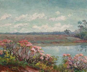 Landscape With Pink Blossoms Artwork by Ellen Axson Wilson