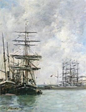 Boats At Dock Artwork by Eugène-Louis Boudin