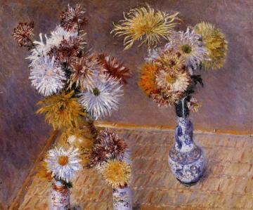 Four Vases of Chrysanthemums Artwork by Gustave Caillebotte