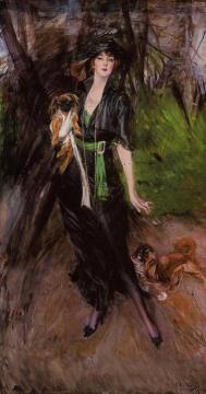Portrait Of A Lady, Lina Bilitis, With Two Pekinese Artwork by Giovanni Boldini