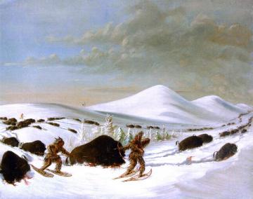 Buffalo Hunt in Winter Artwork by George Catlin