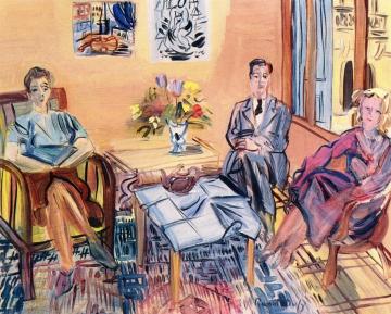 Three Figures Taking Tea in the Studio at Perpignan Artwork by Raoul Dufy