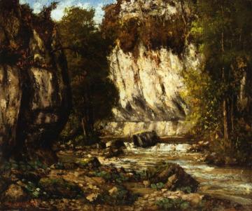 River and Cliff Artwork by Gustave Courbet
