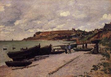 Sainte-Adresse, Fishing Boats on the Shore Artwork by Claude Oscar Monet