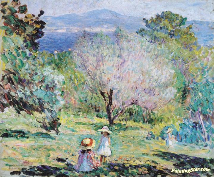 Girls in a landscape in Cannes Artwork by Henri Lebasque