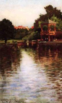 The Boathouse in Central Park Artwork by James Carroll Beckwith