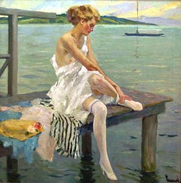 On A Pier Artwork by Edward Cucuel