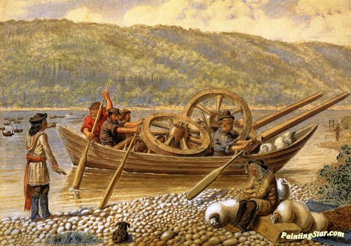 Crossing The Battle River, North Western Prairie, Saskatchewan District Artwork by William George Richardson Hind