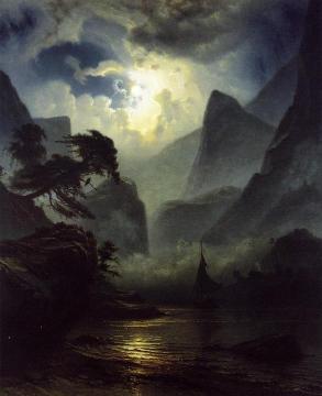 A Norwegian Fjord By Moonlight Artwork by Knud Andreassen Baade