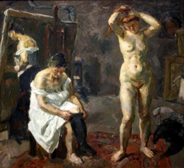 Three women in the Studio Artwork by Max Beckmann